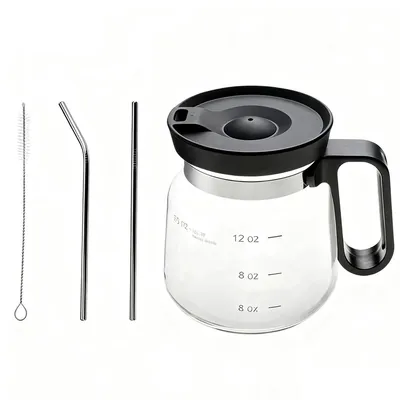 Produktbild von Transparente 300 ml Glas-Kaffeetasse mit Silikondeckel, wiederverwendbarem Strohhalm, hitzebeständig, auslaufsicher, praktisch für unterwegs