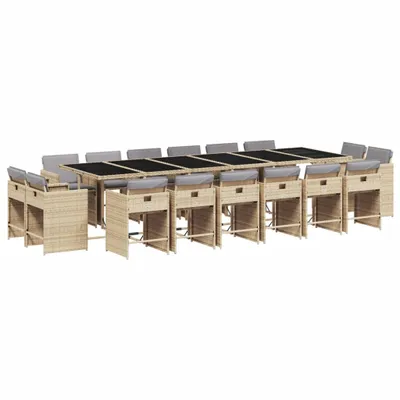 Produktbild von vidaXL 17-tlg. Garten-Essgruppe mit Kissen Beigemischung Poly Rattan