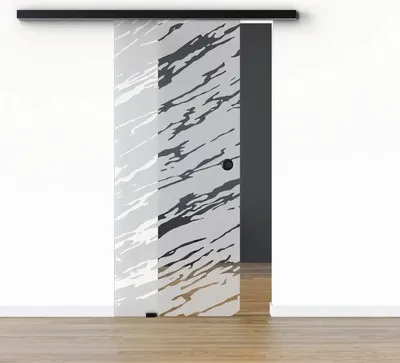 Produktbild von Pertura Glasschiebetür Komplettset Glera Vision 02 775x2050 mm Links inkl.Beschlag Selir Aluminium schwarz,Griffmuschel