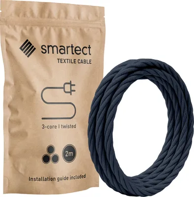 Produktbild von Textilkabel 2 m Anthrazit 3 adrig gedreht Lampenkabel Stoffkabel Stromkabel