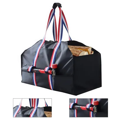Produktbild von Brennholzkorb, 600D Oxford Canvas Tragetasche, stabile Tragetasche mit Griffen, 61 x 30 x 25 cm, geeignet für Holzofen, Camping