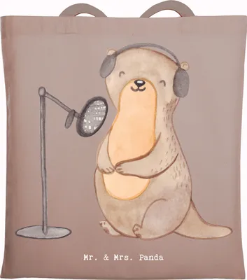 Produktbild von Mr. & Mrs. Panda totebag Otter Podcast aufnehmen - Braun Pastell - Geschenk, dokumententasche, Podcasterin, Shopping Tasche, Produzieren, Podcaster, Uni, Schultasche