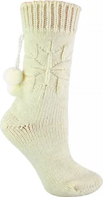 Produktbild von Damen Alpaka Wolle Socken mit Bommel | Socken Gestrickt mit ABS Stopper Noppen