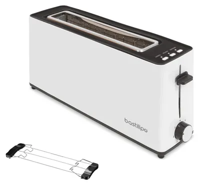 Toaster 900 W, 2 Scheiben, lang, weiß, Auftaufunktion, Krümellade