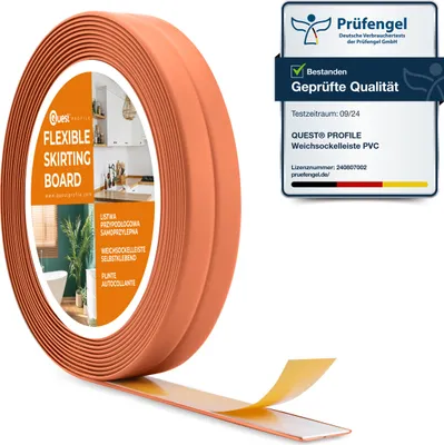 Produktbild von QUEST Weichsockelleiste Selbstklebend 10x10 mm, PVC Knickleiste für Küche, Badezimmer, Flexibel, Dekorativ, UV-beständig, ziegelstein, 5 m