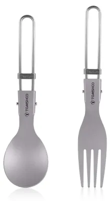 Produktbild von TOMSHOO Titan-Besteck Set mit Messer, Gabel und Löffel Leichtes Titan-Campingbesteck-Set mit Tragetasche für Reisen, Picknicks und Wanderungen