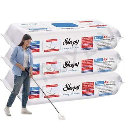 Produktbild von Roxlin Sleepy Easy Clean Blau Bodenwischtücher, 8-lagig XL | Micro Cyclone Technologie | Für Mop geeignet, rückstandsfrei | 3er Pack, 50 Stück