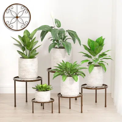 Produktbild von Set aus 5 Metall-Blumenständern, Pflanzenständern für Innen- und Außenpflanzen, Blumentopfständern für Pflanzenregale, Ausstellungsständer aus Edelstahl für Haus- und Gartendekoration (Bronze)