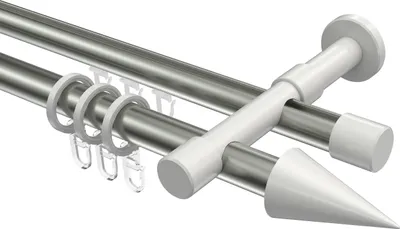 Produktbild von Interdeco Rundrohr-Innenlaufstange / Gardinenstange (Kombination) Edelstahl-Optik / Weiß, Typ Prestige Savio (Kegel), 20 mm Ø 2-läufig, 360 cm