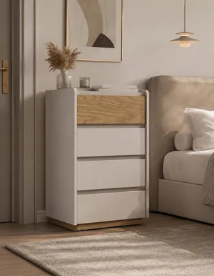 Obrázok produktu pre Moderná biela komoda z dreva do spálne, 4 zásuvky, úložný priestor