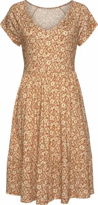 Produktbild von Buffalo Jerseykleid mit Blümchenprint und V-Ausschnitt braun-creme-bedruckt Größe 38