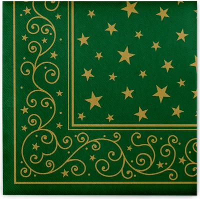 Produktbild von Sovie HORECA Weihnachtsserviette Liam in Grün aus Linclass® Airlaid 40 x 40 cm, 50 Stück - Weihnachtssterne