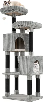 Image de Arbre à chat haut avec 2 niches, couchages, griffoirs, 156 cm