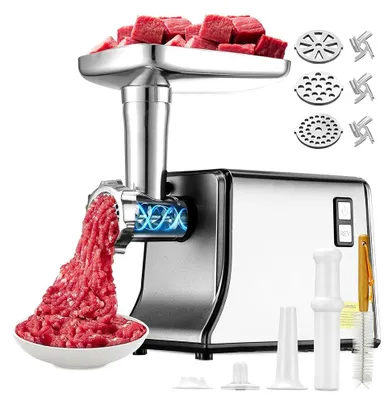 Image de Moulin à viande électrique - 2800 W - Acier inoxydable - Multifonctionnel - Remplisseur à saucisses - Coupe-légumes - Noir