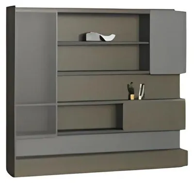 Produktbild von Büroschrank Regalwand Modern Schwarz Grau LED Stauraum Aktenschrank Organizer