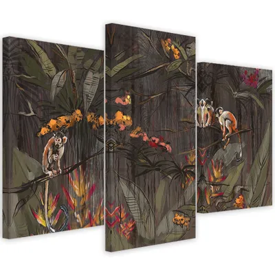 Produktbild von Triptychon auf leinwand dschungel affen 60x40 cm Feeby grau wandbild bereit zum aufhängen