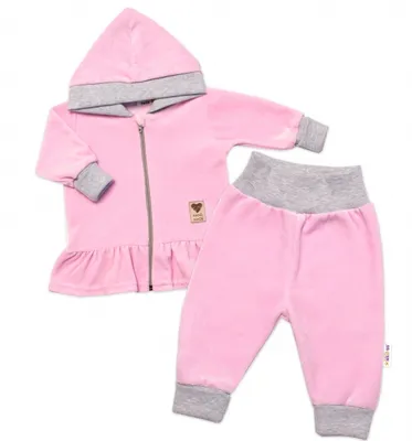 Productafbeelding van Warme set met ruches, model Baby Nellys, fluwelen, suède, meisjesmodel, roze