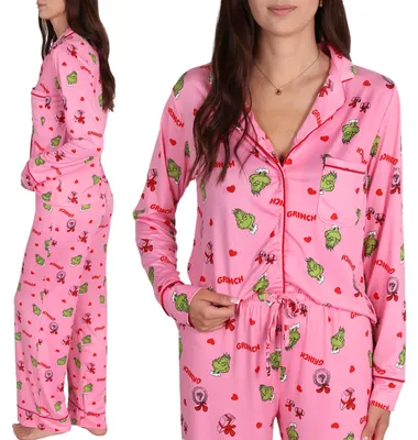 Produktbild von Grinch Damenpyjama, AUFKNÖPFBAR, lange Ärmel, WEITE BEINE, SCHLAFANZUG-SET, L