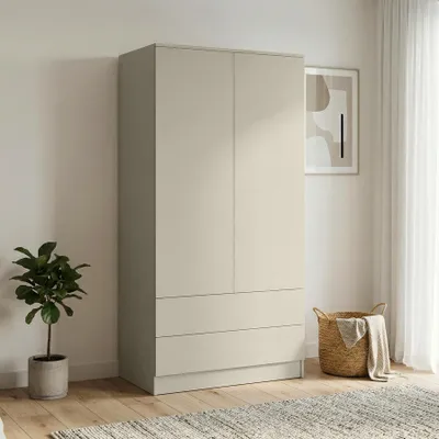 Produktbild von BEAUTYSOFA | Drehtürenschrank LOOK Kaschmir - Kleiderschrank 90 cm – Moderner minimalistischer Schrank mit 2 Schubladen und 2 Türen