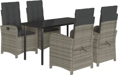 Produktbild von "im Sonderangebot" 5-tlg. Garten-Essgruppe - elegantes Design - Sitzgruppe/Gartenmöbel-Set - mit Kissen Grau Poly Rattan - Terassenmöbel DEMöbel200465