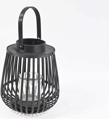 Lampion drewniany szkło czarny 40cm - czarny