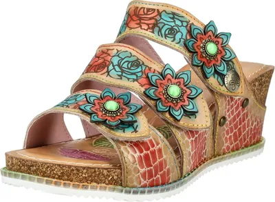 Produktbild von Laura Vita Damen Pantolette mit Kroko Prägung und Blumenmuster Bonito 42, Größe:37 EU, Farbe:Beige