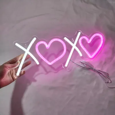 Immagine prodotto di Luce LED NEON, applique decorativa, cuori XOXO, bianco rosa, circa 40 x 15 cm