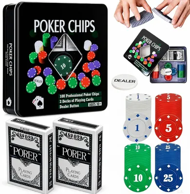 Zdjęcie produktu dla Zestaw Do Gry W Pokera W Metalowym Pudełku Poker Żetony Talie Karty 100Szt