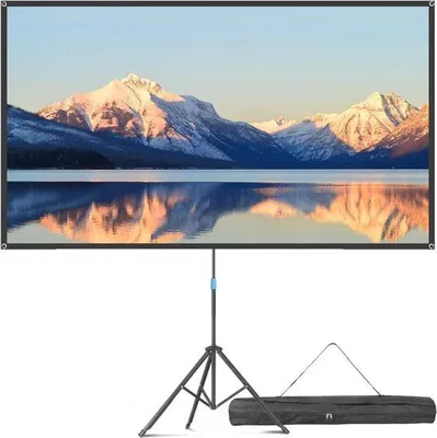 Image de Écran de projection de 80 pouces avec support - Format 16:9 pour une utilisation en extérieur et en home cinéma