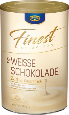 A can of white chocolate drink powder.