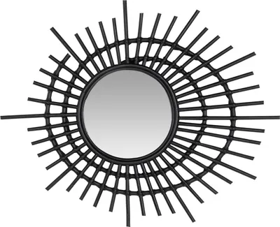 Produktbild von Casa Padrino Designer Rattan Spiegel Schwarz Ø 75 cm - Deko Accessoires