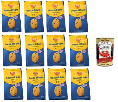Produktbild von Schar Gocce di Sole Biscotti di pasta frolla con gocce di cioccolato Mürbeteigkekse mit Schokoladenstückchen 12x200gr + Italian Gourmet polpa 400g