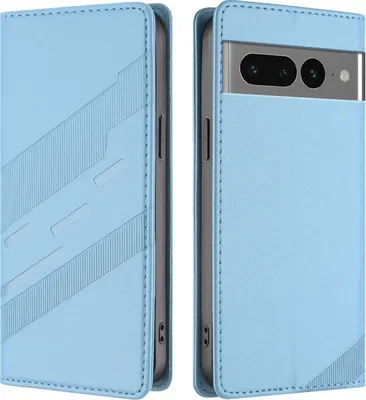 Produktbild von Hülle für Google Pixel 7 Pro, Kunstleder Brieftaschen Handyhülle mit Kartenfach und Standfunktion Hellblau