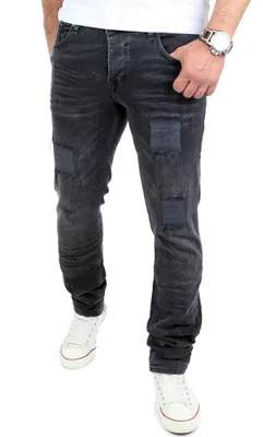 Produktbild von Reslad Jeans-Herren Destroyed Look Slim Fit Stretch Denim Jeans-Hose RS-2072 Schwarz W31 / L32