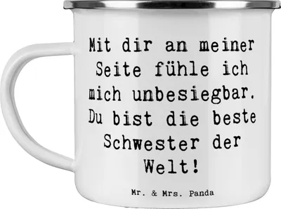 Produktbild von Mr. & Mrs. Panda Kaffeepott Spruch Beste Schwester - Weiß - Geschenk, Schwesternliebe, Haferl, Pott, Bedanken, Schwesternbindung, Aufmerksamkeit, Teetasse, Danke sagen