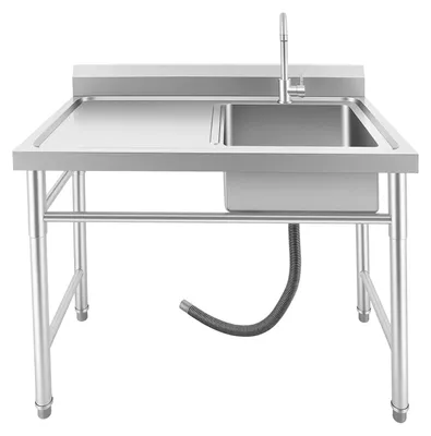Obrázok produktu pre Nerezový umývač – Voľne stojaci jednodrevozový umývač – S otočnou batériou o 360° – 100 x 60 x 93 cm – Nosnosť 200 kg – Brúsený povrch