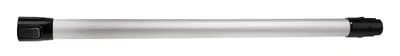 A silver and black vacuum cleaner extension tube is shown against a white background.