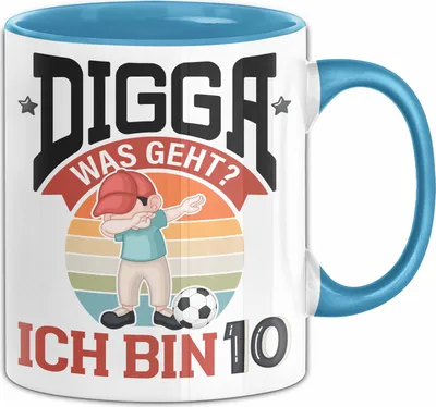 Produktbild von 10. Geburtstag Geschenk Tasse Becher Jungs Sohn Geburtstagsgeschenk Digga Was geht Ich Bin 10 (Blau)