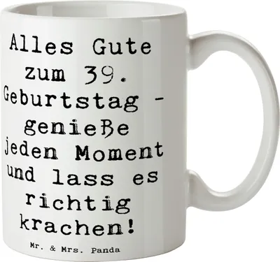 Produktbild von Mr. & Mrs. Panda Teetasse Spruch 39. Geburtstag Freude - Weiß - Geschenk, Happy Birthday, unvergessliche Momente, Geburtstagsfeier, Kaffeetasse, Tasse mit, Kaffeebecher