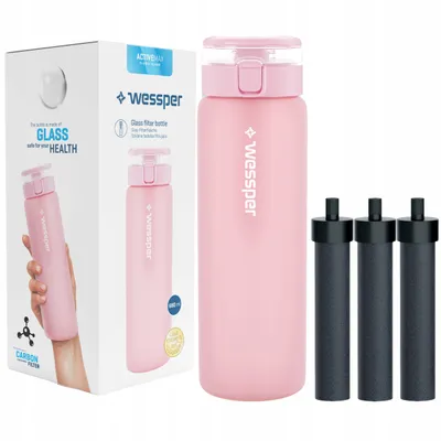 Wessper Bouteille D'eau En Verre En Borosilicate, Gourde Filtrante Sans BPA Avec Filtre 680 Ml, Pour Enfant Et Adultes| Filtre à Charbon Actif Pour La Gourde - Transparent