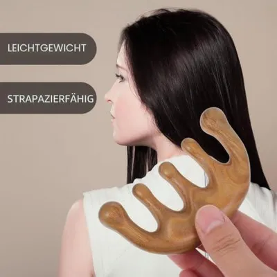 Produktbild von Massagekamm aus Holz für Kopfhaut und Körper – Gua-Sha-Kamm aus Naturholz zur antistatischen Kopfhautmassage, breitzinkige Massagebürste zur Meridianstimulation und Entspannung