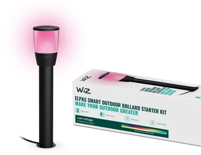 Produktbild von WiZ Pollerleuchten Starter-Set, Intelligente Sockel-/Pfostenbeleuchtung, Wi-Fi/Bluetooth, Schwarz, Wi-Fi 4 (802.11n), 802.11b, 802.11g, LED, Metall, Kunststoff