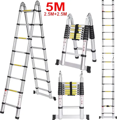 Produktbild von 5M(2,5+2,5M) Hliníkový teleskopický rebrík Výsuvný rebrík Výsuvný rebrík Push-up rebrík Stupienok Nekĺzavý hliníkový rebrík, nosnosť 150 kg Viacúčelový rebrík, 16 priečok