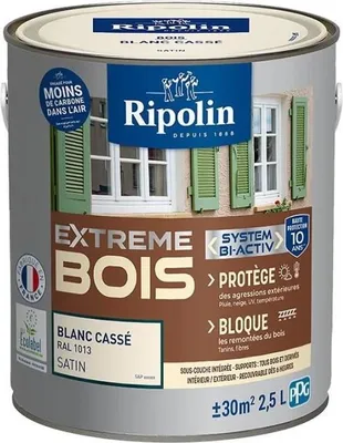 Image de Peinture Bois RIPOLIN, Blanc Cassé RAL 1013, Satin, 2,5 L, Très Opacifiante