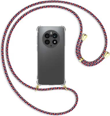 Produktbild von Handykette Backcover-Schutzhülle mit Band (Metall goldfarben) für Huawei Mate 50 Pro (DCO-AL00,LX9) - silber/blau/rot
