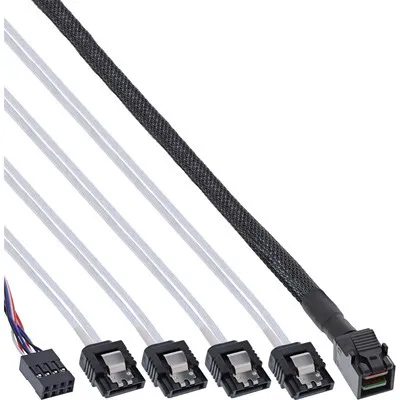 Produktbild von InLine Mini SAS HD Kabel, SFF-8643 zu 4x SATA + Sideband, 1m, 1 m, SATA, 4 x SATA, Schwarz, 50 g, 15 x 1000 x 14 mm
