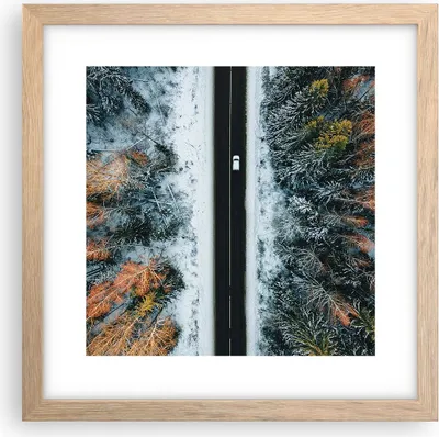 Produktbild von Gerahmtes Poster - Rahmen in heller Eiche - Wald Weg Schnee - 30x30 cm - Wand Bild - Wanddeko - Wandbilder - Kunstposter - Wandposter - Bilderrahmen - Bilder - Kunstdruck - P2NAC30x30-4654