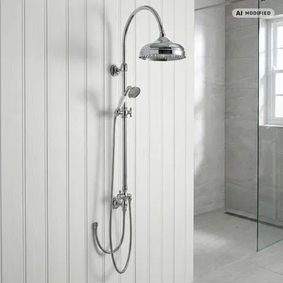 Produktbild von PaulGurkes Duschsystem 25cm Retro Aufputz Regendusche Antik Schwenkbar ohne Armatur
