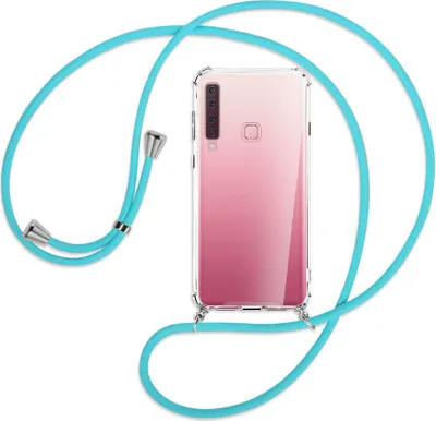 Produktbild von Handykette Backcover-Schutzhülle mit Band (Metall silberfarben) für Samsung Galaxy A9 2018 - türkis