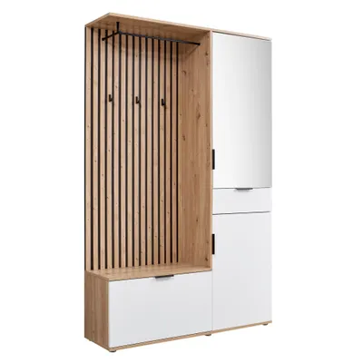 Produktbild von Kompaktgarderobe MONTE CARLO mit Spiegel in Artisan Eiche Nb. / weiß 122 cm breit